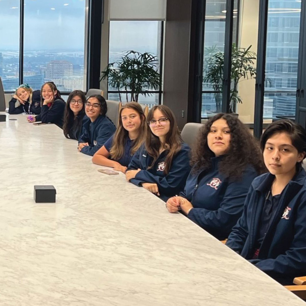 High School Girls at NYC Board Room Table